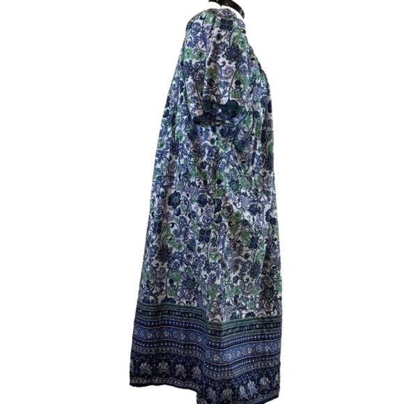 Vermont Country Store 100% Cotton Blue Green White Floral Patio Dress Size M - Picture 2 of 7